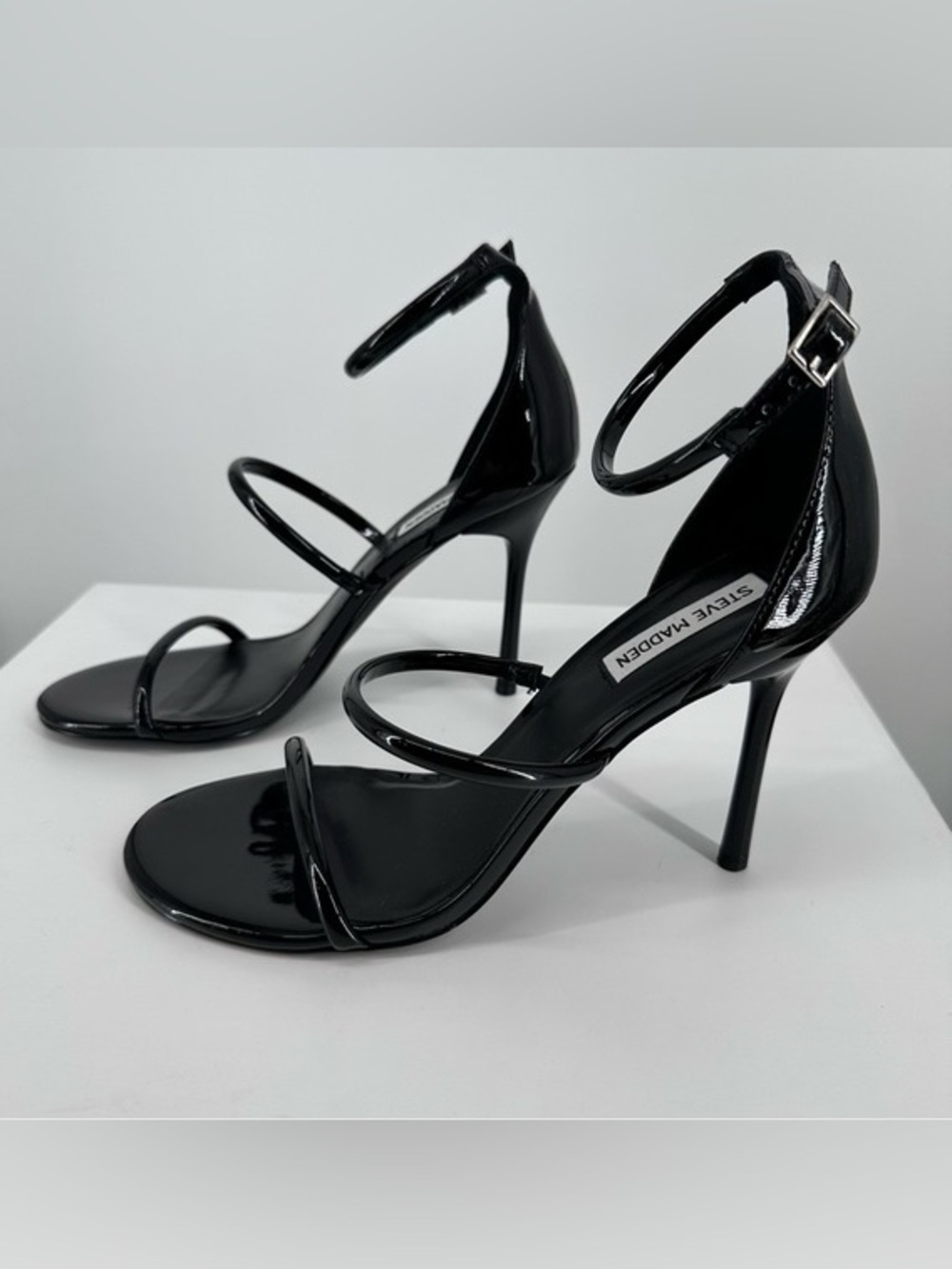 Steve Madden Black Patent Strappy Stiletto Heels